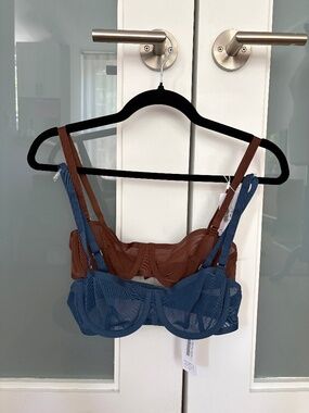 NWT CUUP The Balconette Bra Set - Espresso & Ocean - Size 34A
